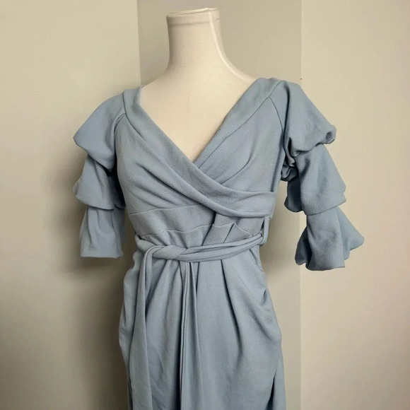 NWT Elegant Light Blue Off-Shoulder Maternity Dress 12 - Picture 3 of 6